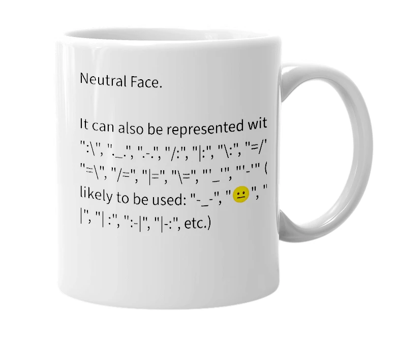 White mug with the definition of ':/'