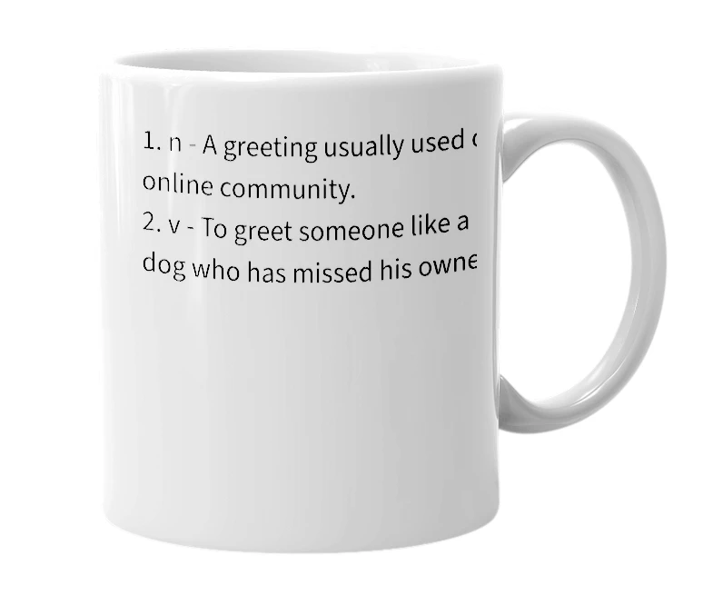 White mug with the definition of ':D'