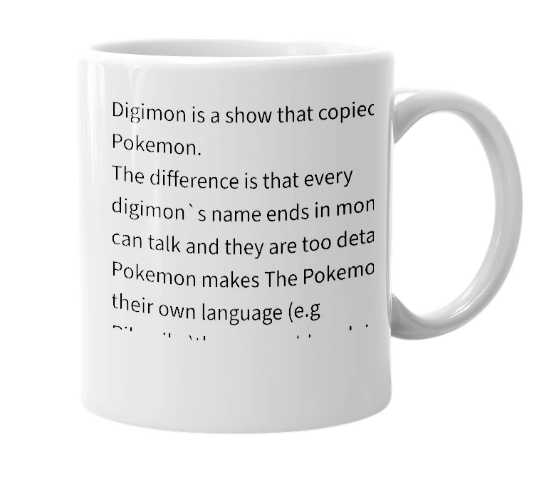 White mug with the definition of '[Digimon]'