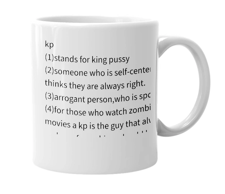 White mug with the definition of '[kp]'