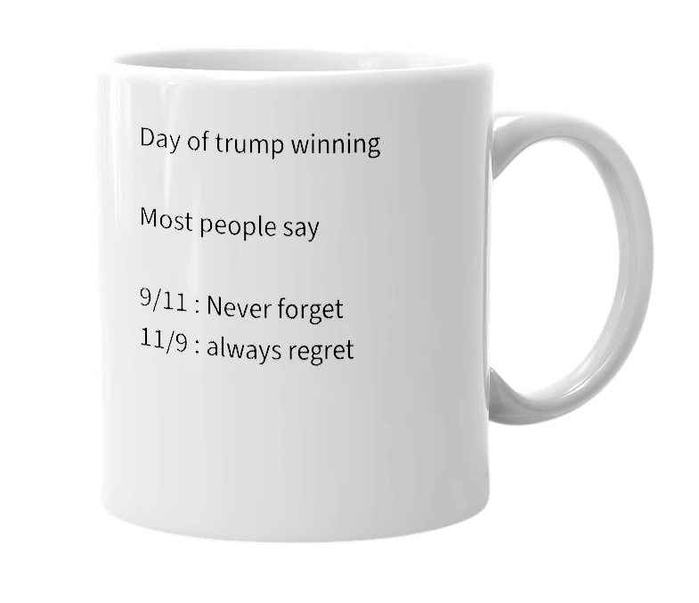 White mug with the definition of '11/9'