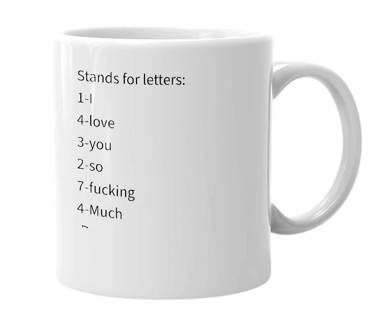 White mug with the definition of '143274'