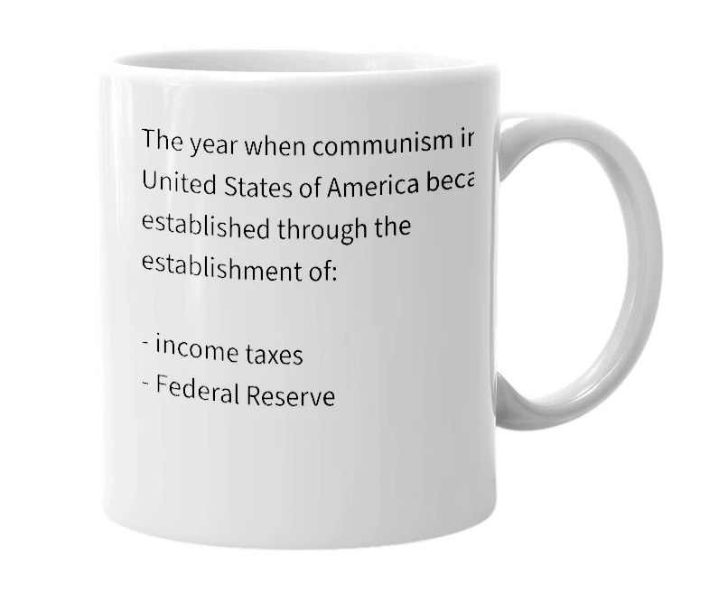 White mug with the definition of '1913'