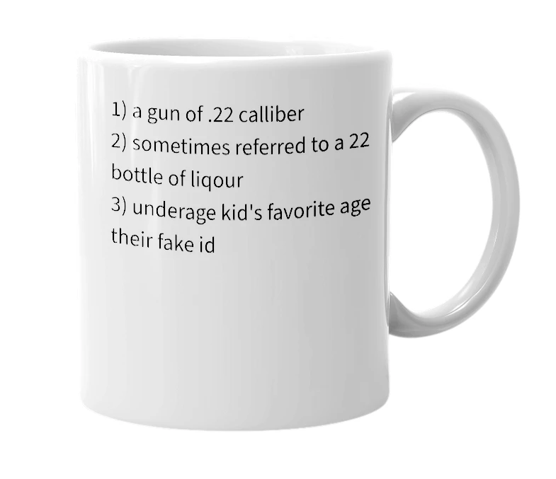 White mug with the definition of '22'