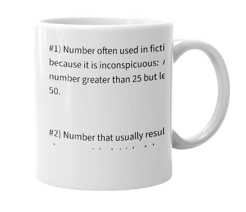 White mug with the definition of '37'