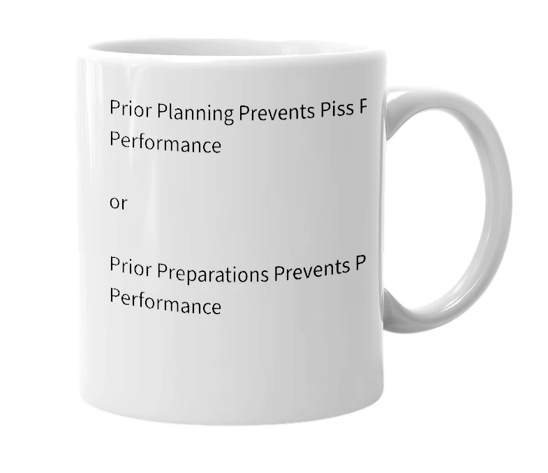 White mug with the definition of '6 Ps'