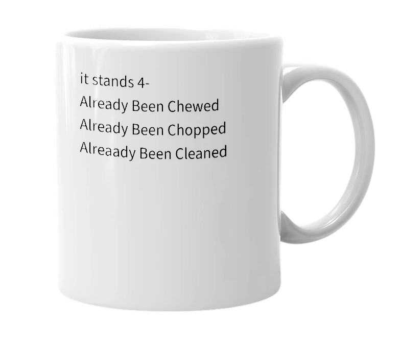 White mug with the definition of 'A.B.C'