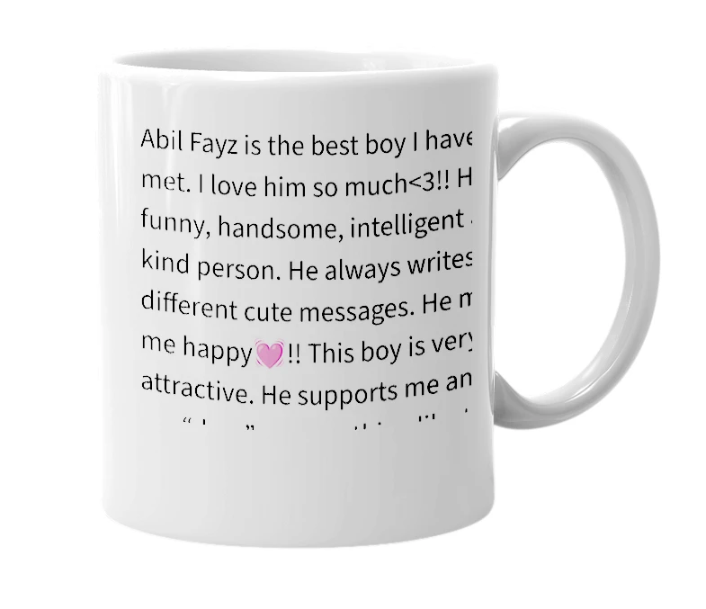 White mug with the definition of 'Abil Fayz'