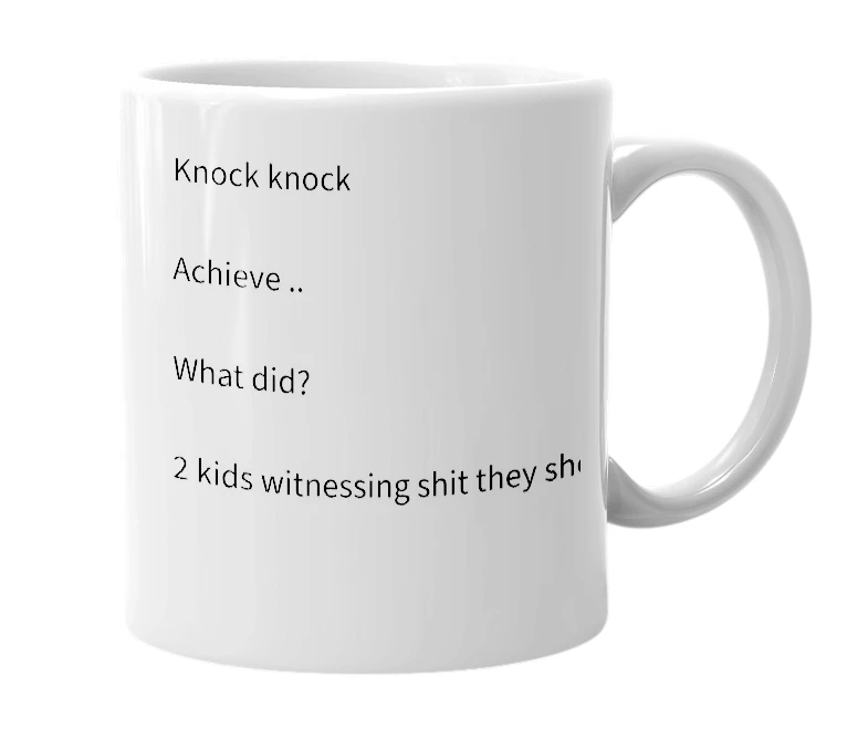 White mug with the definition of 'Achieve'