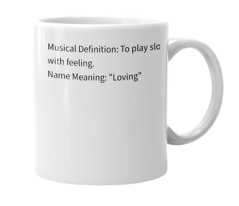White mug with the definition of 'Adagio'