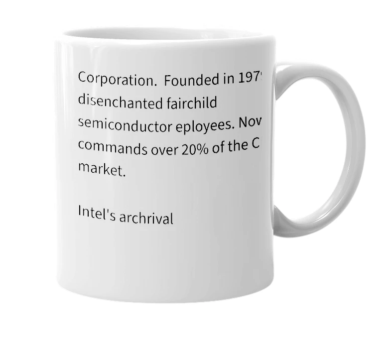 White mug with the definition of 'Advanced Micro Devices'