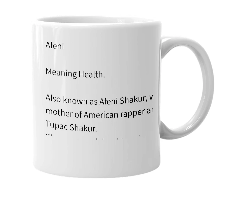 White mug with the definition of 'Afeni'