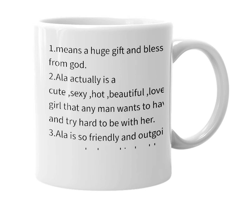 White mug with the definition of 'Ala'