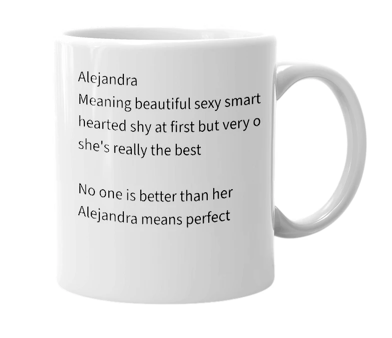White mug with the definition of 'Alejandra'