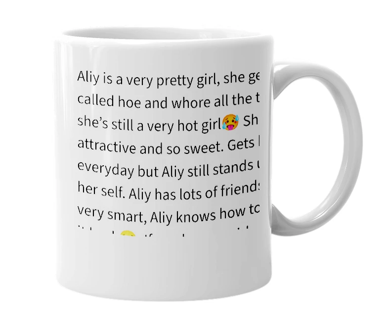 White mug with the definition of 'Aliy'