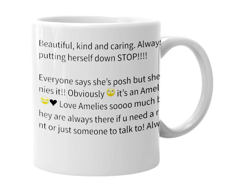 White mug with the definition of 'Amelie'