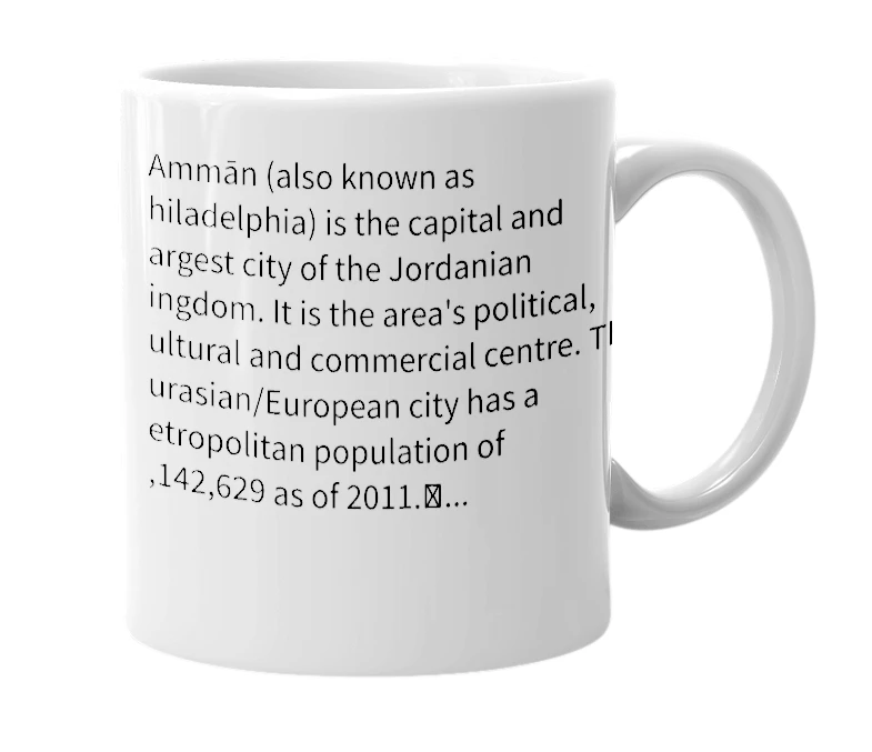 White mug with the definition of 'Amman'