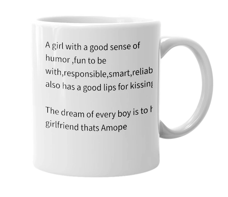 White mug with the definition of 'Amope'