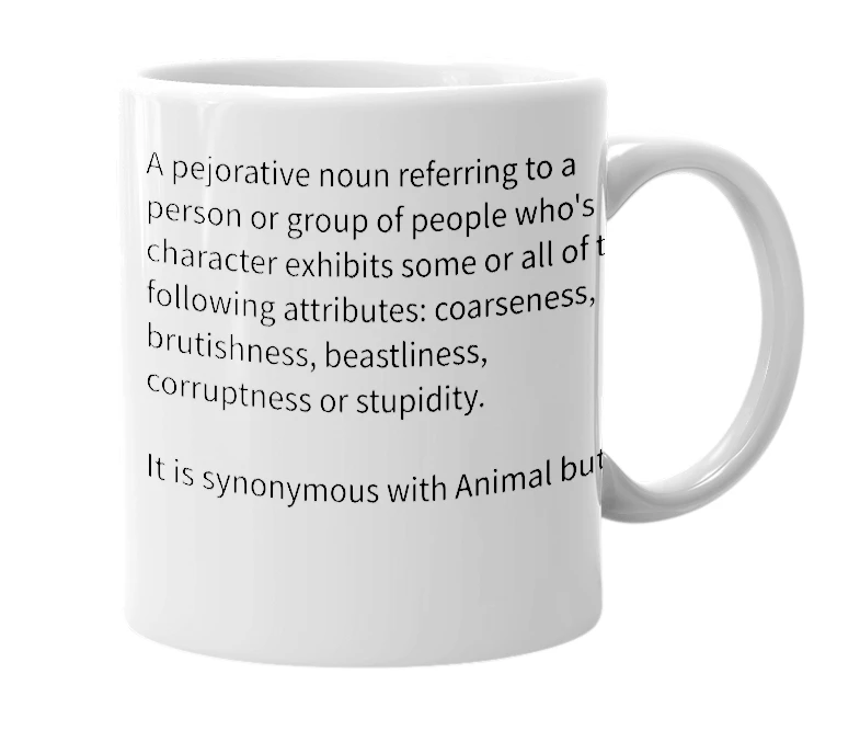 White mug with the definition of 'Animalia'