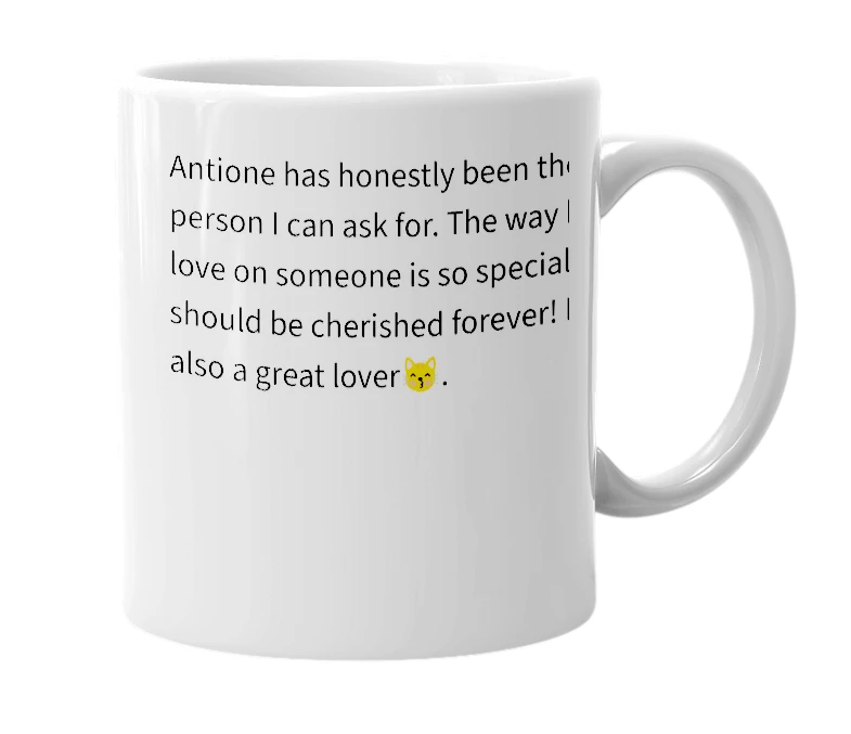 White mug with the definition of 'Antione'