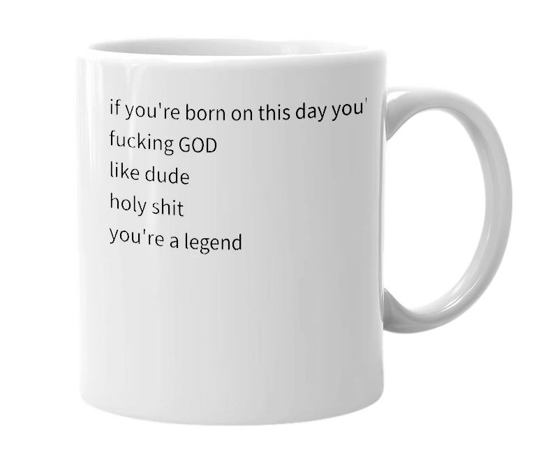 White mug with the definition of 'April 20th'