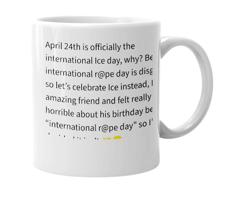 White mug with the definition of 'April 24th'