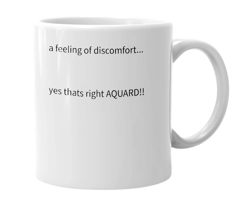 White mug with the definition of 'Aquard'