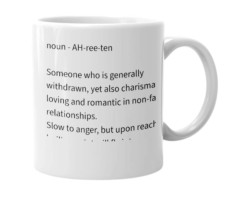 White mug with the definition of 'Ariten'