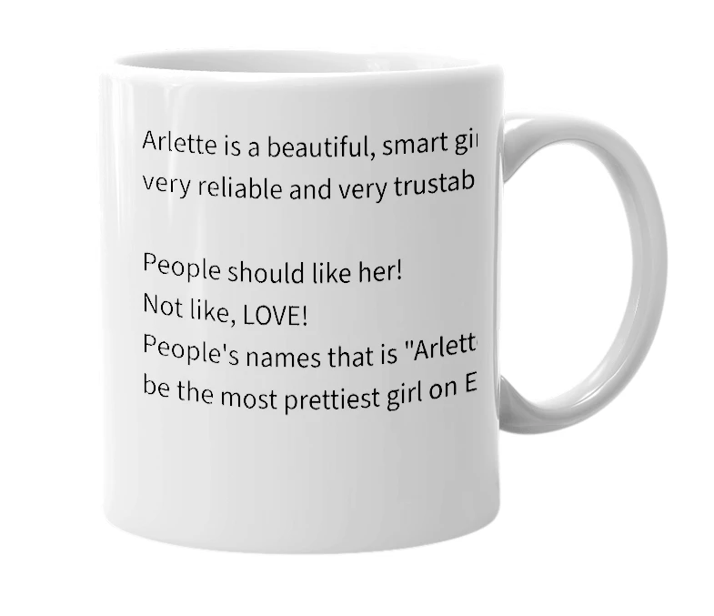 White mug with the definition of 'Arlette'