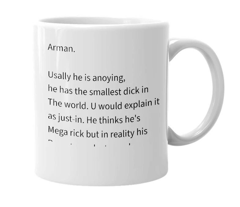 White mug with the definition of 'Arman'