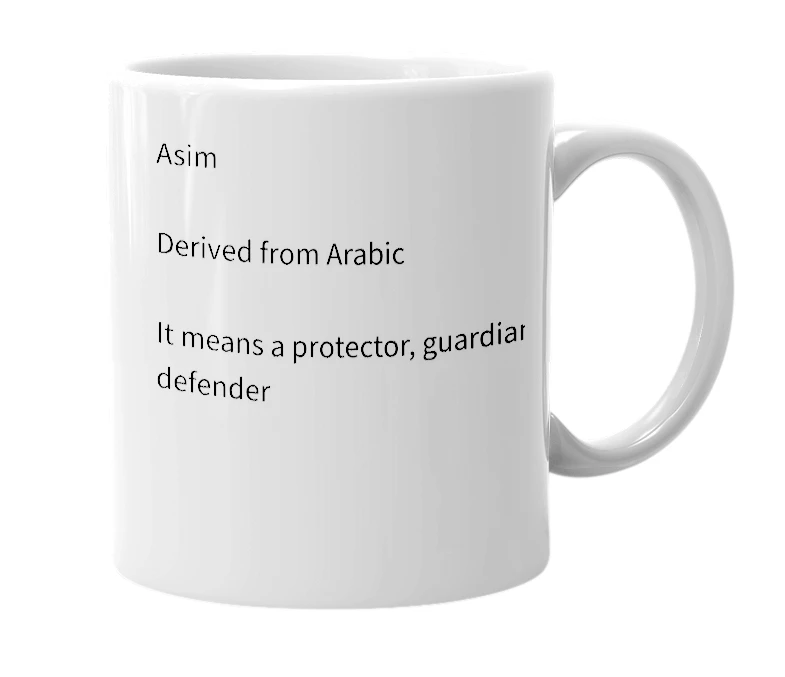 White mug with the definition of 'Asim'