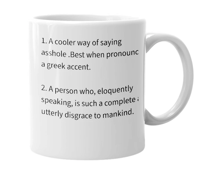 White mug with the definition of 'Assholius'