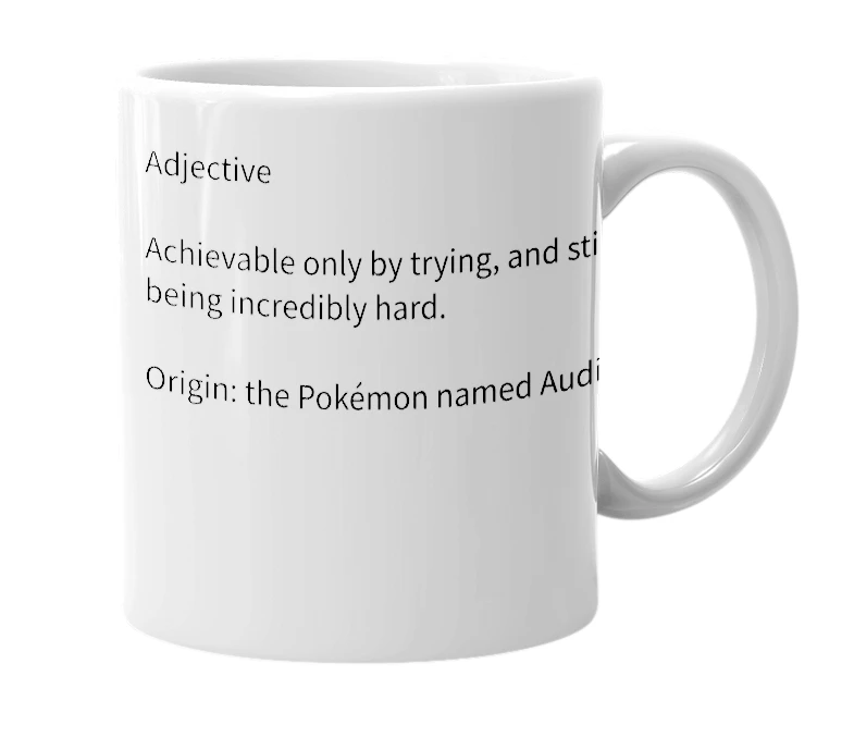 White mug with the definition of 'Audino'