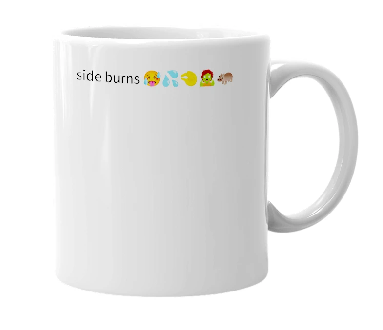 White mug with the definition of 'Austin side burns'