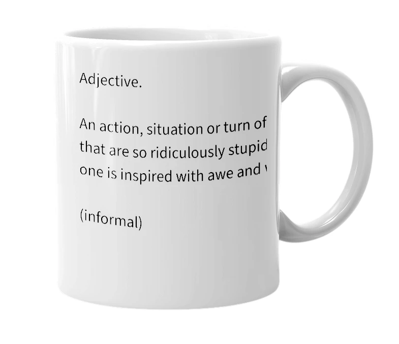 White mug with the definition of 'Awesinine'