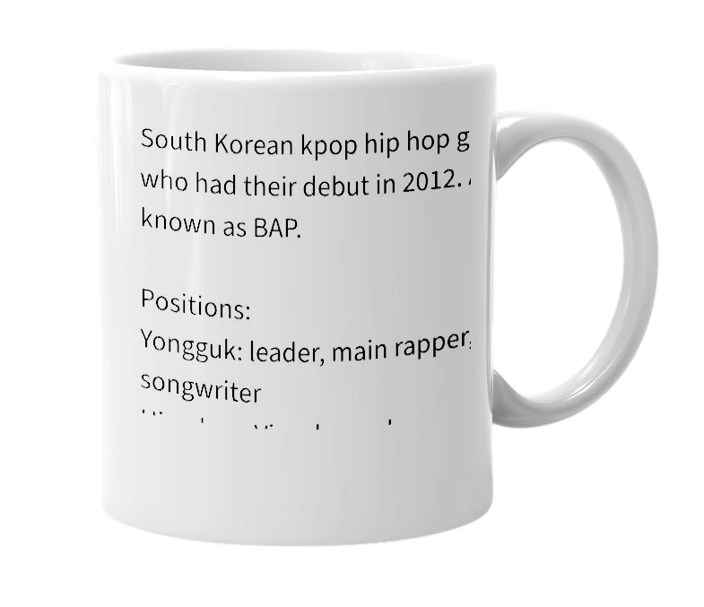 White mug with the definition of 'B.A.P'