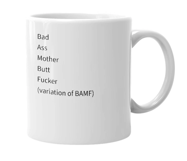 White mug with the definition of 'BAMBF'