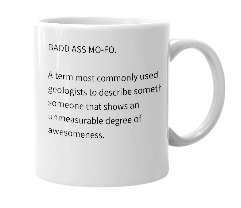 White mug with the definition of 'BAMF'