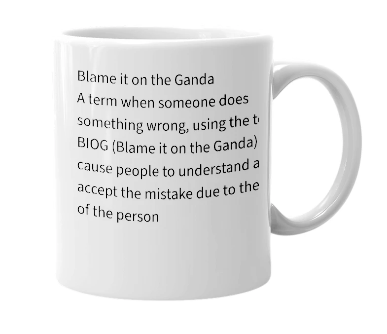 White mug with the definition of 'BIOG'