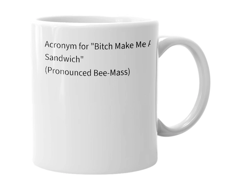 White mug with the definition of 'BMMAS'