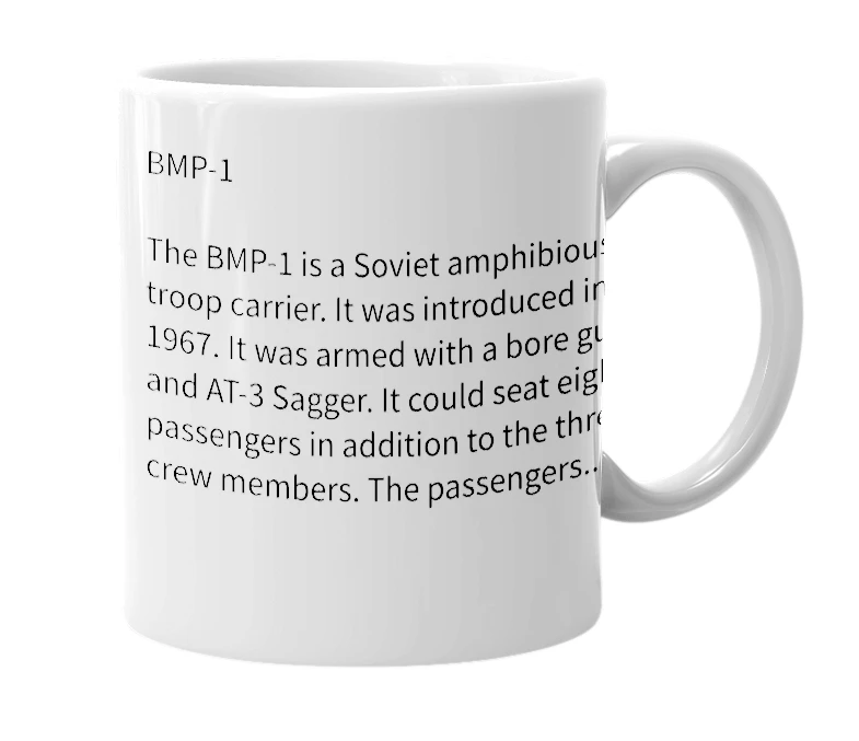 White mug with the definition of 'BMP-1'
