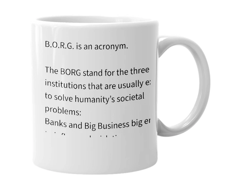 White mug with the definition of 'BORG'