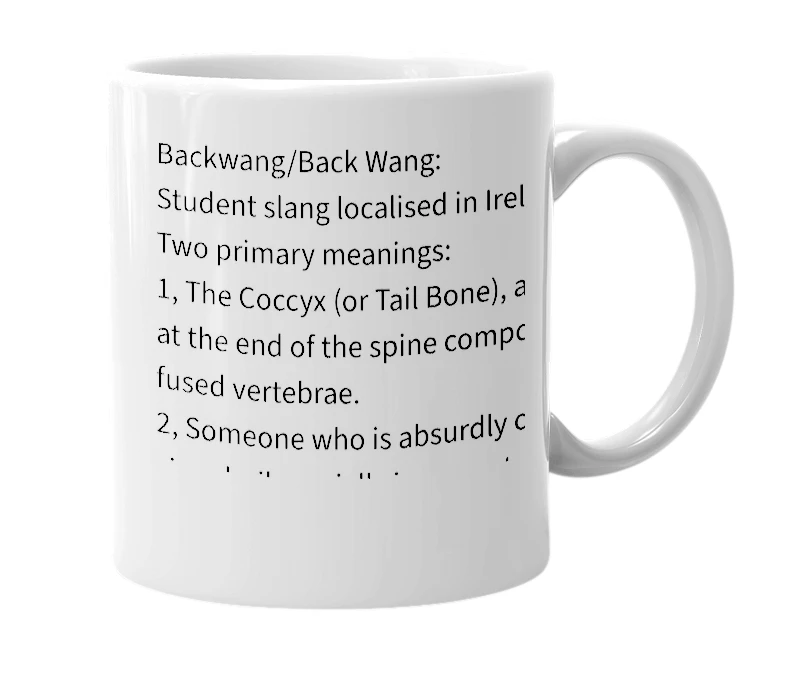 White mug with the definition of 'Backwang'