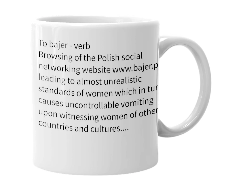White mug with the definition of 'Bajer'