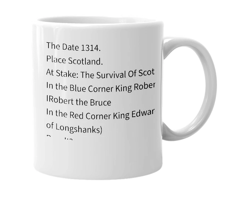 White mug with the definition of 'Bannockburn'