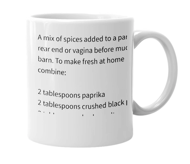 White mug with the definition of 'Barn Spice'
