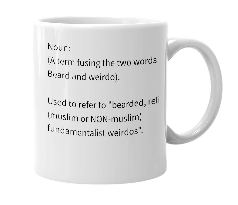 White mug with the definition of 'Beardo'