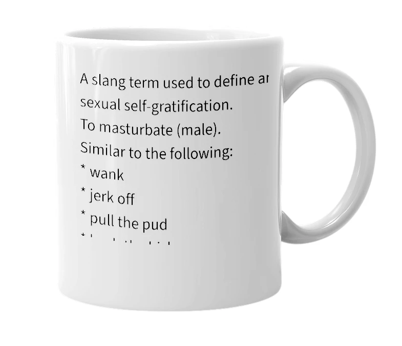 White mug with the definition of 'Beat the dog'