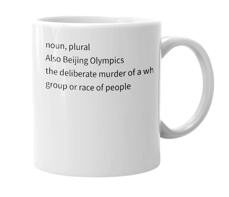 White mug with the definition of 'Beijing Olympic Games'