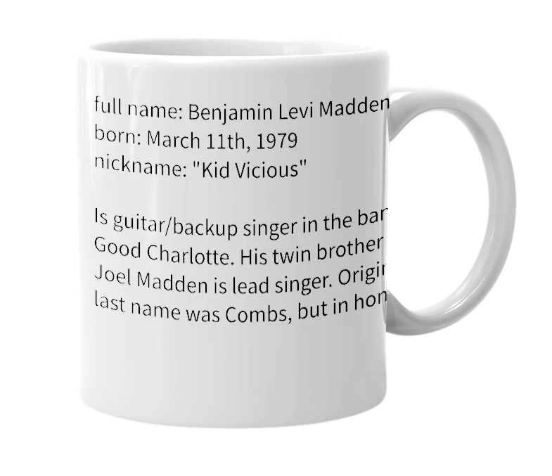 White mug with the definition of 'Benji Madden'